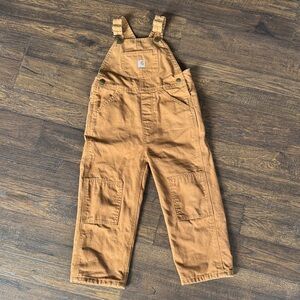 Carhartt Kids' Tan Canvas Flannel Lined Overalls with Pockets